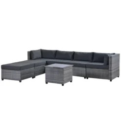 7pc Outdoor Set With Rattan Sofa & Cushions - Gray - GODEER -Sunnydaze Decor Store GUEST eb9c896c 40de 44ee 95f8 bba2fb2324e5