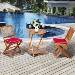 Costway 3PCS Patio Folding Wooden Bistro Set Cushioned Chair Conversation Cushion -Sunnydaze Decor Store GUEST ebed07fa 5879 45ea 8723 bfa1e9e38ffa