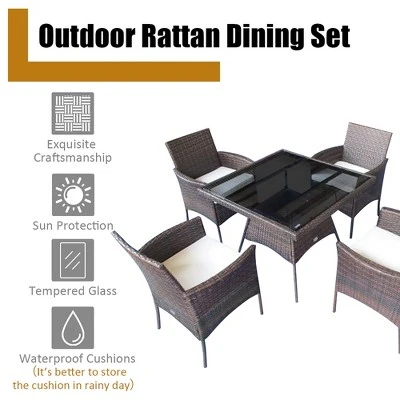 Costway 5PCS Patio Rattan Dining Furniture Set Armrest Sofa Chair Glass Table 6 Costway 5PCS Patio Rattan Dining Furniture Set Armrest Sofa Chair Glass Table - Image 4
