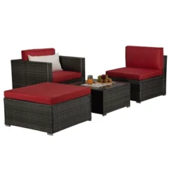 4pc Outdoor Wicker Conversation Set - Red/Brown - GODEER -Sunnydaze Decor Store GUEST ec339bd2 b127 4735 b8bc 4ceca8a91ae5