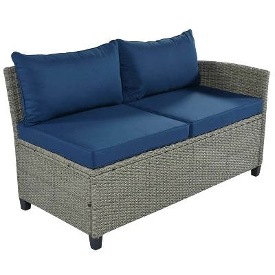 5pc Outdoor Wicker Conversation Set With Cushions - Blue - GODEER 6 5pc Outdoor Wicker Conversation Set With Cushions - Blue - GODEER - Image 4