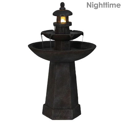 Sunnydaze Decor Sunnydaze 40"H Electric Polyresin 2-Tiered Pagoda Outdoor Water Fountain With LED Light 4 Sunnydaze Decor Sunnydaze 40"H Electric Polyresin 2-Tiered Pagoda Outdoor Water Fountain With LED Light - Image 2