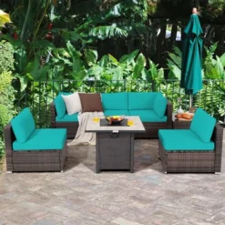 Costway 7PCS Patio Rattan Furniture Set 30'' Fire Pit Table Cover Cushion Sofa Off WhiteBlackNavyRedTurquoise -Sunnydaze Decor Store GUEST ece3e472 e241 4228 80c1 0cc270e2cd8f