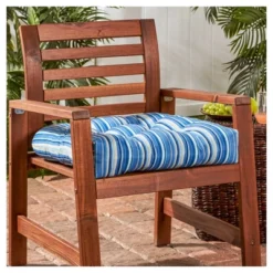 Sapphire Stripe Outdoor Seat Cushion - Kensington Garden