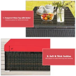 Costway 5PCS Patio Rattan Furniture Set Sectional Conversation Set W/Red Cushions -Sunnydaze Decor Store GUEST ed994832 781a 44b6 924e 2285fdd2b7b2