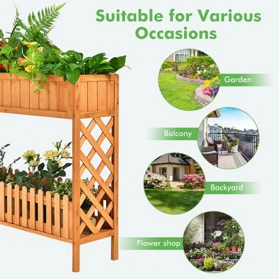 Costway 2-Tier Raised Garden Bed Elevated Wood Planter Box For Vegetable Flower Herb 9 Costway 2-Tier Raised Garden Bed Elevated Wood Planter Box For Vegetable Flower Herb - Image 7