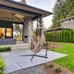 Boho Breeze Swinging Bungalow Hammock Chair - Coral Stripe - Blue Wave -Sunnydaze Decor Store GUEST ee277922 0059 4ceb 9047 2be8d26f75b4