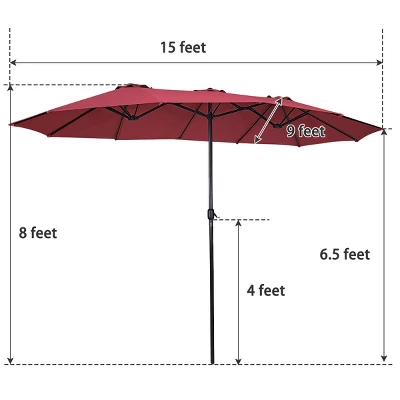 Tangkula 15 Ft Outdoor Patio Umbrella Double-Sided Shade Offset Wine Red 9 Tangkula 15 Ft Outdoor Patio Umbrella Double-Sided Shade Offset Wine Red - Image 7