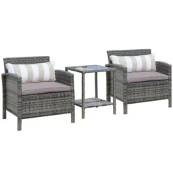 Outsunny 3 Pcs Rattan Wicker Bistro Set With Soft Cushions, Outdoor Conversation Coffee Sets With Glass Table Top And Open Storage Shelf For Patio, Backyard, Garden 19 Outsunny 3 Pcs Rattan Wicker Bistro Set With Soft Cushions, Outdoor Conversation Coffee Sets With Glass Table Top And Open Storage Shelf For Patio, Backyard, Garden -Sunnydaze Decor Store GUEST ee915e7a 1724 4b50 b6e4 2b48486fb8e3