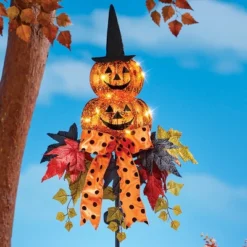 Collections Etc Jack-O'-Lantern Solar Powered Garden Stake 13 X 7 X 36