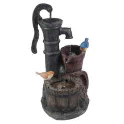 LuxenHome Resin Farmhouse Barrel And Water Pump Outdoor Fountain -Sunnydaze Decor Store GUEST ef1a0932 b375 4303 a780 2d9efc87d7fc
