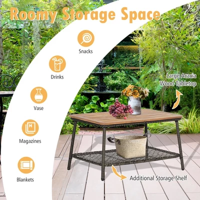 Costway 10PCS Patio Rattan Furniture Set Cushioned Sofa Armrest Wooden Tabletop 6 Costway 10PCS Patio Rattan Furniture Set Cushioned Sofa Armrest Wooden Tabletop - Image 4
