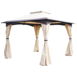 Outsunny 10' X 10' Outdoor Gazebo With Mesh Netting Sidewalls For Shade And Rain, Patio Gazebo Canopy With 2-Tier Soft Top Roof And Steel Frame For Lawn, Garden, Backyard And Deck -Sunnydaze Decor Store GUEST effcd28d a4b3 493d b716 52d43ad36799