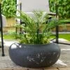 HC Companies Versatile 21 Inch Round Natural Decorative Plastic Outdoor Garden Hose Storage Pot With Side Hole For Faucet Connection
