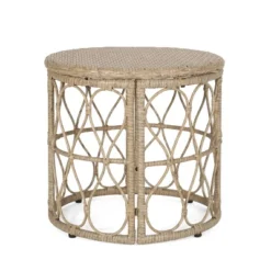 Bruce Outdoor Wicker Round Side Table Light Brown - Christopher Knight Home -Sunnydaze Decor Store GUEST f139a55e b02a 411a 84f6 451c623895d8