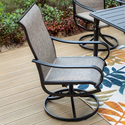 7pc Outdoor Dining Set With Steel Rectangle Table With Umbrella Hole & Swivel Chairs - Captiva Designs 5 7pc Outdoor Dining Set With Steel Rectangle Table With Umbrella Hole & Swivel Chairs - Captiva Designs - Image 3