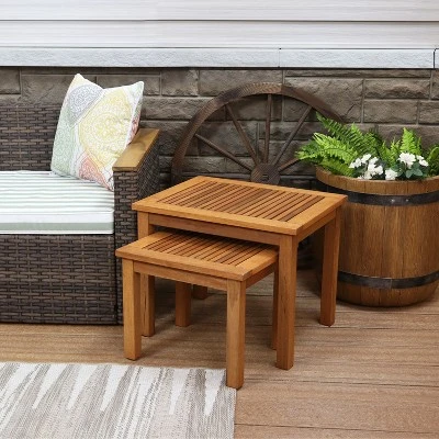 Sunnydaze Decor Sunnydaze Meranti Wood Outdoor Nesting Side Tables - Brown - 2pc 8 Sunnydaze Decor Sunnydaze Meranti Wood Outdoor Nesting Side Tables - Brown - 2pc - Image 6