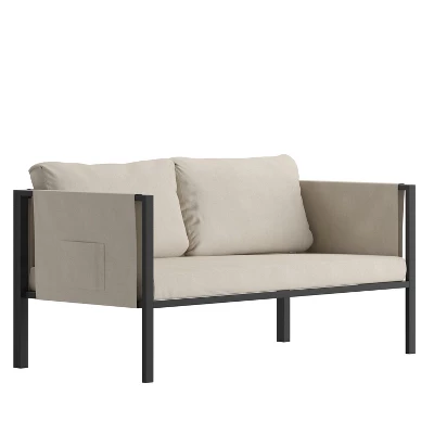 Merrick Lane Outdoor Love Seat/Sofa With Removable Fabric Cushions And Steel Frame 15 Merrick Lane Outdoor Love Seat/Sofa With Removable Fabric Cushions And Steel Frame - Image 13