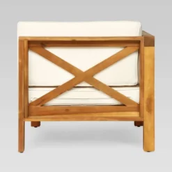 Brava 4pc Acacia Modular Sofa And Table Set - Teak/Beige - Christopher Knight Home -Sunnydaze Decor Store GUEST f24f34f1 1677 4be5 b2fd 9af1fb3ac56e