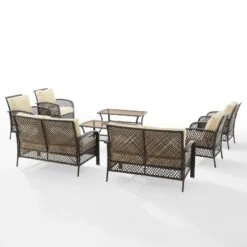 Tribeca 8pc Outdoor Wicker Conversation Set - Sand/Brown - Crosley -Sunnydaze Decor Store GUEST f26a7b46 16a8 41ee b5ce d39b5d3acdf6