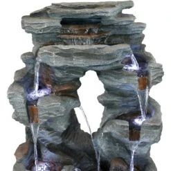 Sunnydaze Decor Sunnydaze 39"H Electric Polyresin And Fiberglass Dual Cascading Falls Outdoor Water Fountain With LED Lights -Sunnydaze Decor Store GUEST f273f642 605f 408d 8c17 b475cbe18141