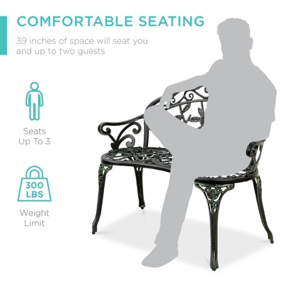 Best Choice Products Outdoor Bench Steel Garden Patio Porch Furniture W/ Floral Accent, Antique Finish 5 Best Choice Products Outdoor Bench Steel Garden Patio Porch Furniture W/ Floral Accent, Antique Finish - Image 3