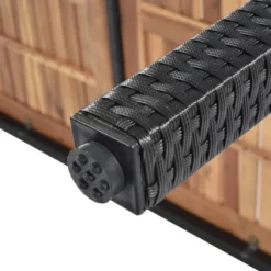 7pc Outdoor Wicker Dining Set With Acacia Wood Tabletop & Cushions - Beige - GODEER -Sunnydaze Decor Store GUEST f28b8d51 3f58 402a b9da 685915799be5