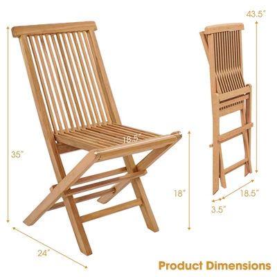 Costway 2 PCS Patio Folding Chair Teak High Back Dining Slatted Seat Portable Outdoor 4 Costway 2 PCS Patio Folding Chair Teak High Back Dining Slatted Seat Portable Outdoor - Image 2
