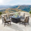 5pc Set With 42" Square Outdoor Aluminum Fire Table & Four Chairs - Oakland Living
