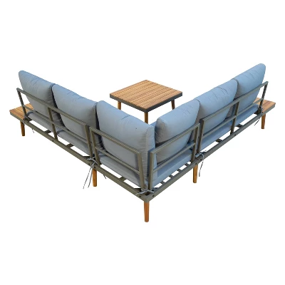 Stellar 4pc Outdoor Aluminum Sectional Set With Tables & Cushions - DUKAP 4 Stellar 4pc Outdoor Aluminum Sectional Set With Tables & Cushions - DUKAP - Image 2