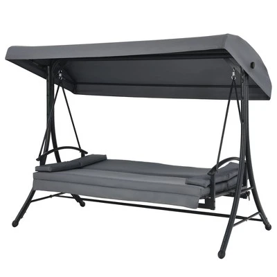 Costway Patio 3-Seat Porch Canopy Swing Converting Grey Cushion Pillow Adjust 11 Costway Patio 3-Seat Porch Canopy Swing Converting Grey Cushion Pillow Adjust - Image 9