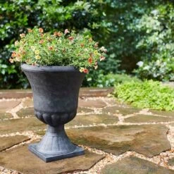 Southern Patio EB-029816 Winston 16 Inch Diameter Resin Ceramic Indoor Outdoor Garden Planter Urn Pot For Flowers, Herbs, Vegetables And Plants, Black -Sunnydaze Decor Store GUEST f3a8be4e 730e 4320 8ed6 a9d966ab4f30