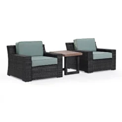 Beaufort 3pc Outdoor Wicker Seating Set With Side Table - Mist - Crosley -Sunnydaze Decor Store GUEST f3c534e0 c8eb 42b4 8782 d9b0061e61ee