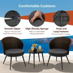 Costway 3PCS Patio Rattan Bistro Furniture Set Cushioned Chair Table Garden -Sunnydaze Decor Store GUEST f3e2b536 f5be 4388 b51c b355b454136d