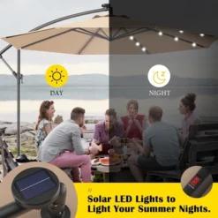 Costway 10' Hanging Solar LED Umbrella Patio Sun Shade Offset Market W/Base Beige -Sunnydaze Decor Store GUEST f40fcc4a 1f14 47dc 8c59 6c61c59cba70