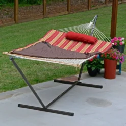Patio 12' Hammock & Stand Set - Natural/Red/Brown -Sunnydaze Decor Store GUEST f46525a1 dc89 4cc5 9bf5 ccf8fd6d151c