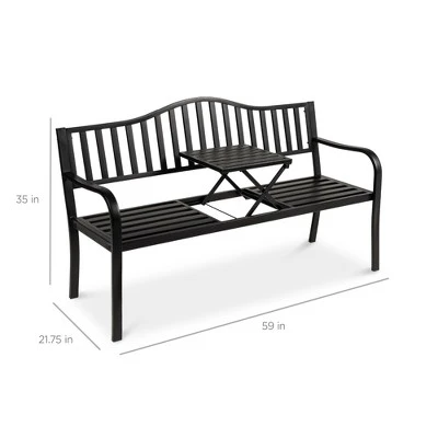 Best Choice Products Outdoor Garden Steel Patio Porch Bench With Pullout Middle Table W/ Weather-Resistant Frame - Black 8 Best Choice Products Outdoor Garden Steel Patio Porch Bench With Pullout Middle Table W/ Weather-Resistant Frame - Black - Image 6