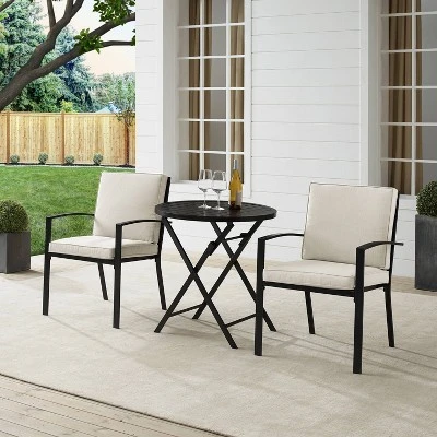 3pc Kaplan Outdoor Steel Chat Set Oatmeal/Bronze - Crosley 3 3pc Kaplan Outdoor Steel Chat Set Oatmeal/Bronze - Crosley