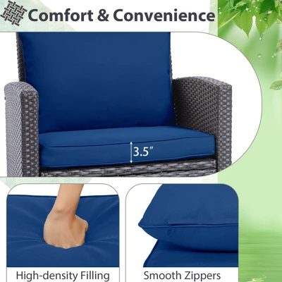 Costway 3PCS Patio Wicker Furniture Set With Beige & Navy Cushion Covers Balcony 8 Costway 3PCS Patio Wicker Furniture Set With Beige & Navy Cushion Covers Balcony - Image 6