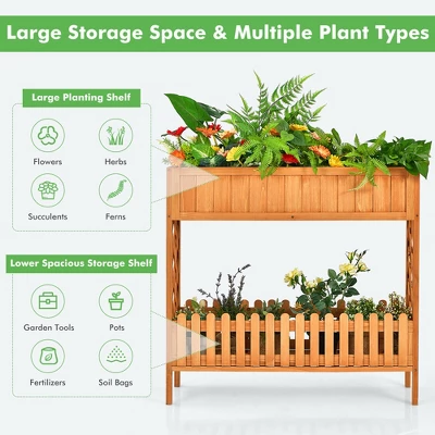 Costway 2-Tier Raised Garden Bed Elevated Wood Planter Box For Vegetable Flower Herb 8 Costway 2-Tier Raised Garden Bed Elevated Wood Planter Box For Vegetable Flower Herb - Image 6