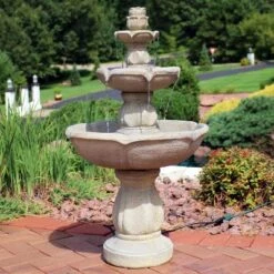 Sunnydaze Decor Sunnydaze 35"H Electric Fiberglass 3-Tier Birds' Delight Outdoor Bird Bath Water Fountain
