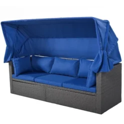 4pc Outdoor Wicker Rectangle Daybed With Canopy & Cushions - Blue - GODEER 23 4pc Outdoor Wicker Rectangle Daybed With Canopy & Cushions - Blue - GODEER -Sunnydaze Decor Store GUEST f61777c4 658b 4c47 94d6 a2b9490a7e2f