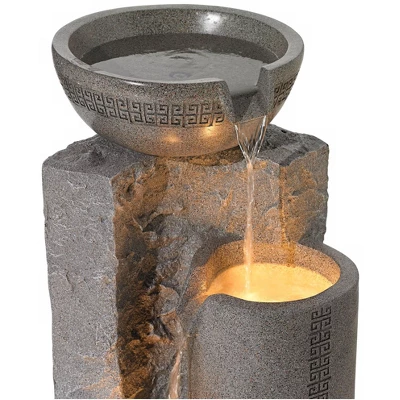 John Timberland Bowl And Pillar Modern Zen Cascading Outdoor Floor Water Fountain With LED Light 34 1/2" For Yard Garden Patio Home Deck Porch House 6 John Timberland Bowl And Pillar Modern Zen Cascading Outdoor Floor Water Fountain With LED Light 34 1/2" For Yard Garden Patio Home Deck Porch House - Image 4