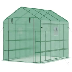 Outsunny 8' X 6' X 7' Walk-in Greenhouse, 18 Shelf Hot House, Roll Up Zipper Door, UV Protective For Flowers, Herbs, Vegetables, Green -Sunnydaze Decor Store GUEST f685e700 2504 44ea b65b ea35f5a8626f