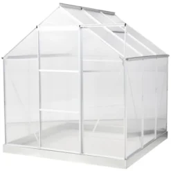 Outsunny Polycarbonate Greenhouse With Aluminum Frame, Walk-in Garden Greenhouse Kit With Adjustable Roof Vent, Rain Gutter And Sliding Door For Winter, Silver -Sunnydaze Decor Store GUEST f6a69399 0213 4258 9964 d7c6e2a4ac93