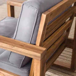 Galia 2pc Square Leg Acacia Wood Chair And Ottoman With Cushions - Brown - Saracina Home -Sunnydaze Decor Store GUEST f6f6e547 6294 449d 85a4 fb0c84615d8a