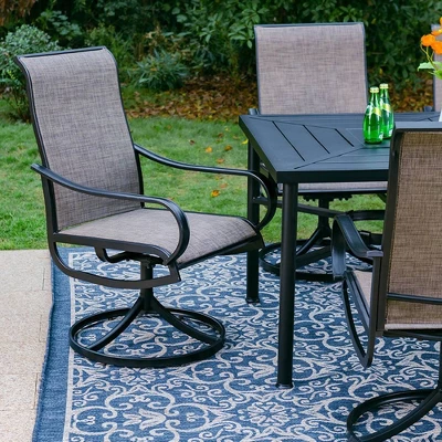 7pc Outdoor Dining Set With Swivel Sling Chairs & Large Metal Rectangle Table With Umbrella Hole - Gray - Captiva Designs 7 7pc Outdoor Dining Set With Swivel Sling Chairs & Large Metal Rectangle Table With Umbrella Hole - Gray - Captiva Designs - Image 5