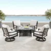 5pc Outdoor Dining Set With 48" Rectangle Fire Table & Deep Seating Swivel Rocking Chairs, Wind Blocker Lid & Covers - Oakland Living -Sunnydaze Decor Store GUEST f78acd55 a3fe 4aa6 86b3 b2e5432cba21