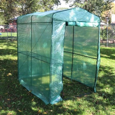 Sunnydaze Decor Sunnydaze Outdoor Portable Growing Rack Petite Deluxe Mini Walk-In Greenhouse With Roll-Up Door - 1 Shelf - Green 4 Sunnydaze Decor Sunnydaze Outdoor Portable Growing Rack Petite Deluxe Mini Walk-In Greenhouse With Roll-Up Door - 1 Shelf - Green - Image 2
