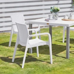 Koppla 2pk Stackable Rattan Outdoor Arm Chairs - Lagoon -Sunnydaze Decor Store GUEST f82acca4 b29c 4cb9 8583 28ee4cdc41ef